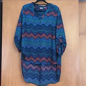 Cato Blue and Orange Patterned Top